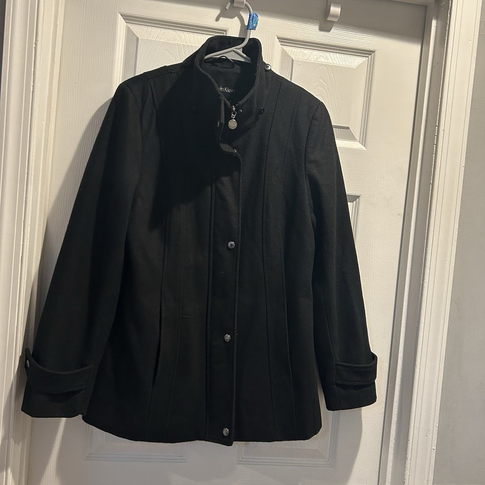 Calvin Klein Women's Black Wool Blend Quilted Lined Pea Coat / Jacket M